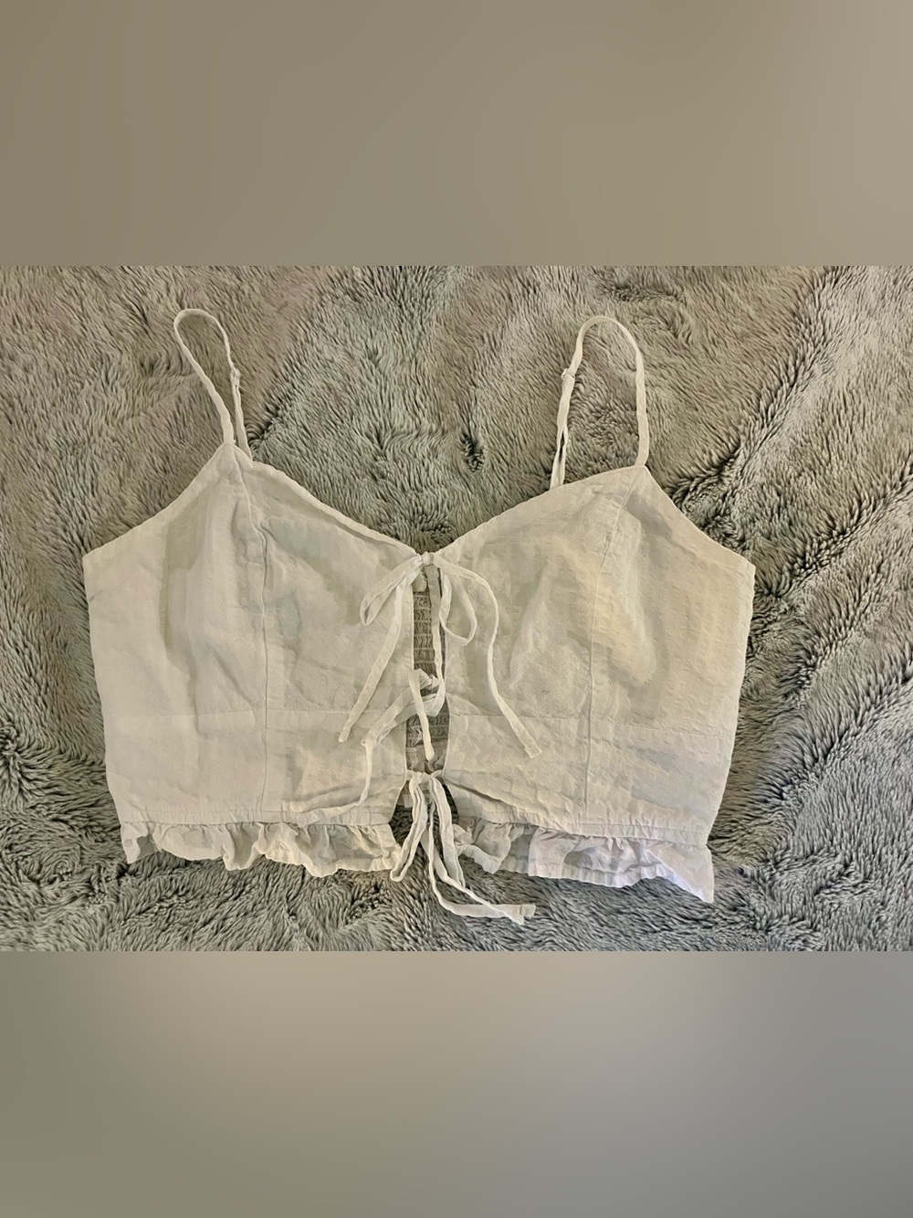 American Eagle White Tie-Front Ruffle Crop Camisole Top - Women